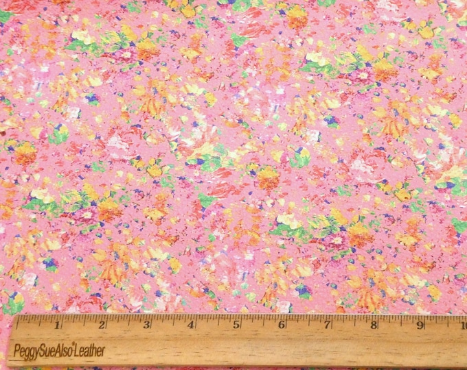 Leather 3-4-5 or 6 sq ft FLORAL GRAFFITI on PINK yellow green purple mustard Cowhide 3.25-3.5 oz/1.3-1.4 mm PeggySueAlso E7700-06