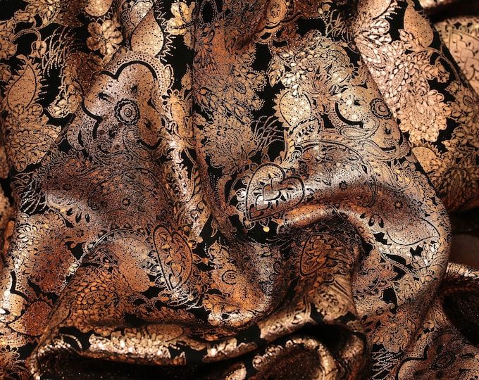 Metallic Leather 12"x12" Paisley Love combo ROSE GOLD on BLACK Soft Cowhide 3-3.25 oz /1.2-1.3 mm PeggySueAlso E3110-03 hides available