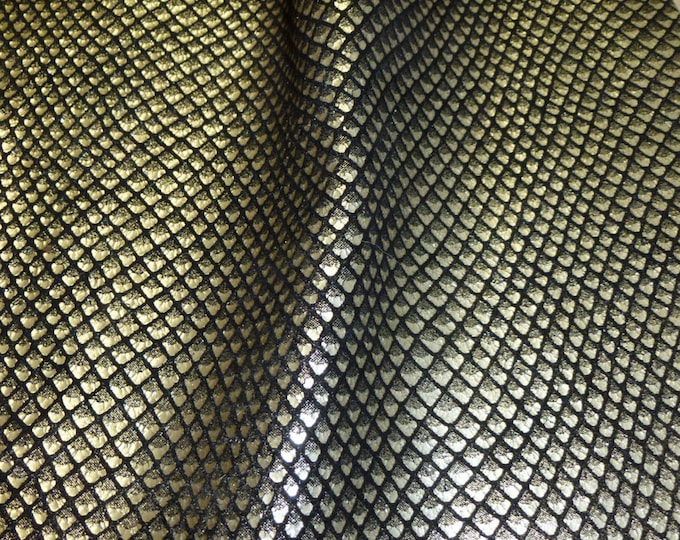 Fish Scales 12"x12" PLATINUM Metallic on Black Cowhide Leather 2.5-3oz / 1-1.2mm PeggySueAlso E3400-08
