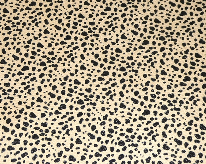 Leather 12"x12" Small Black ANIMAL spots on BUFF (Vanilla) Cowhide 3.75-4 oz /1.5-1.6 mm PeggySueAlso E6400-02