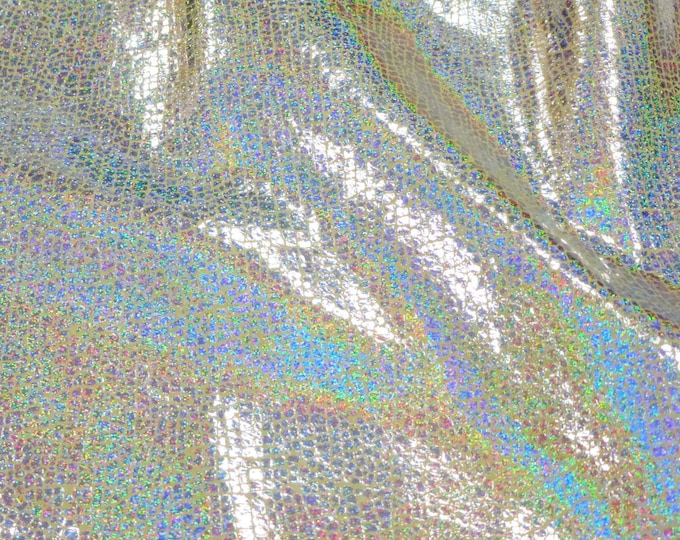 Leather 3-4-5 or 6 sq ft Silver HALO Metallic Very Iridescent Tiny cracked on BANANA Calfskin  2.5 oz / 1 mm PeggySueAlso™ E1400-01
