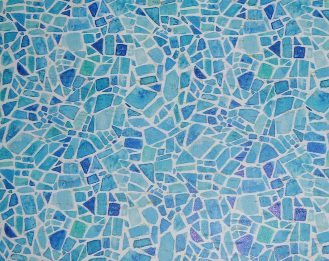 CoRK 3-4-5 or 6 sq ft BLUE MOSAIC Cut GLASS on White Cork applied to Leather Thick 5.5oz/2.2mm PeggySueAlso® E5610-512