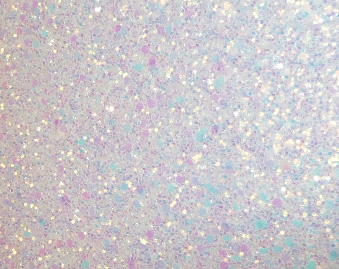 Chunky Glitter 5"x11" PASTEL Metallic on WHITE Leather for firmness Thick 5-5.75 oz/2-2.3mm PeggySueAlso® E4355-12