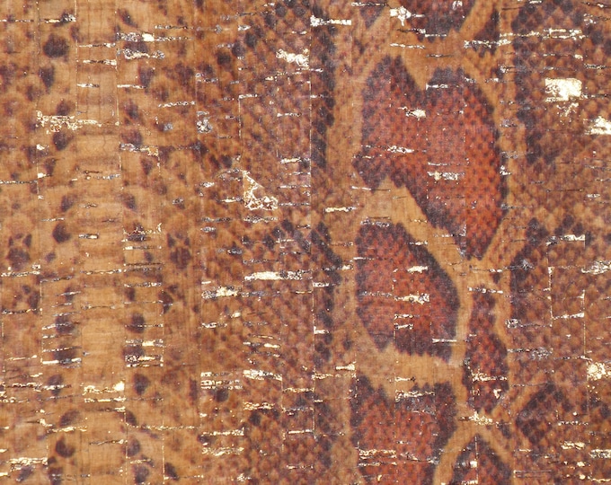 Cork CL0SEOUT 12"x12" BROWN and ORANGE PYTHON snake with Gold flecks on Cork applied to real leather 5oz/2mm   PeggySueAlso® E5610-20