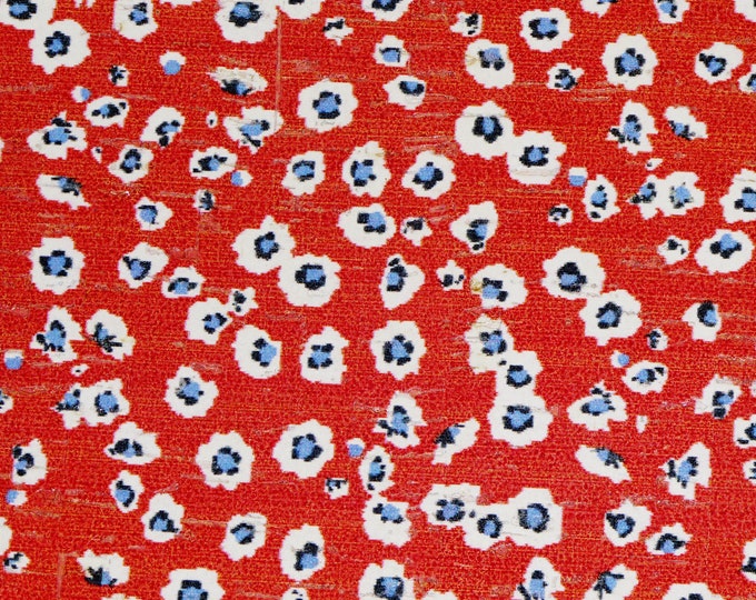Cork 4"x6" DITSY FLOWERS on RED with Blue and White Cork applied to Leather for body/strength Thick 5.5oz/2.2mm E5610-281