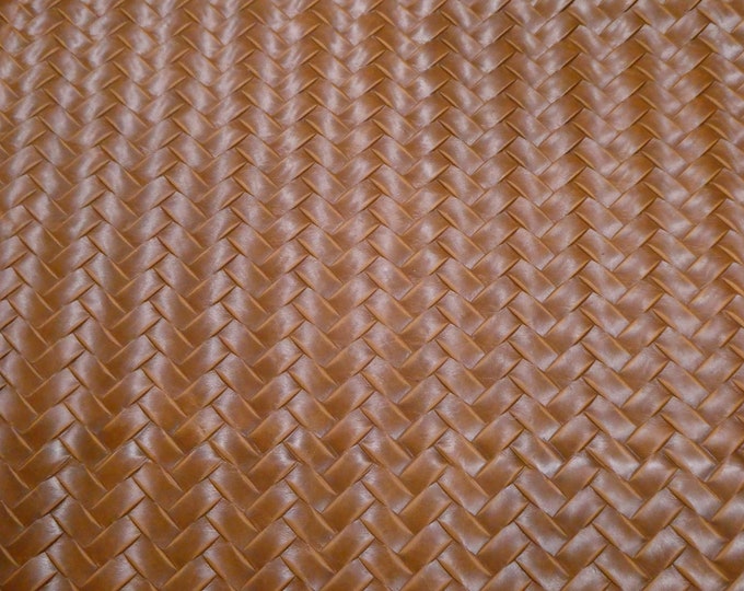 Brick Weave 3-4-5 or 6 sq ft SADDLE / COGNAC Brown TEXTURED Cowhide Leather 2.5-2.75oz /1-1.1 mm PeggySueAlso® E3837-02 Brandy chestnut