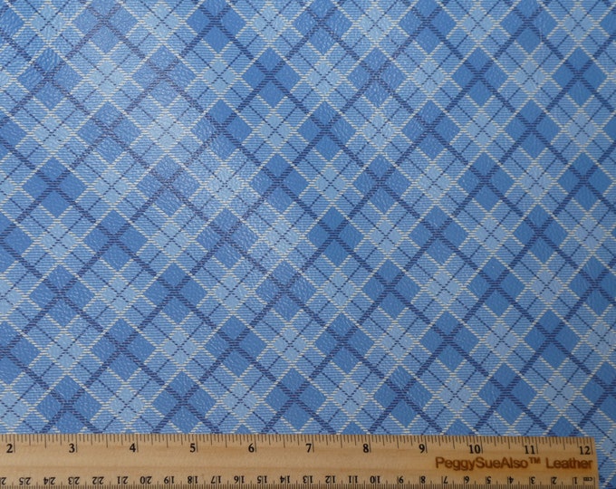 Leather 8"x10" MULTI BLUE Tartan Plaid Print Cowhide 3-3.5 oz / 1.2-1.4 mm #127 PeggySueAlso E2178-09 Christmas Xmas