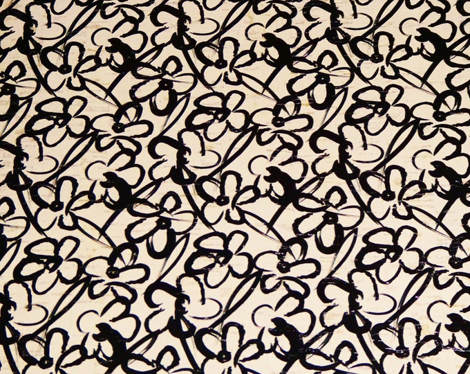 Cork 12"x12" Hand Painted VINTAGE BLACK flowers on Cream CoRK (flowers are 1" wide) 5.5 oz/2.2 mm PeggySueAlso™ E5610-514