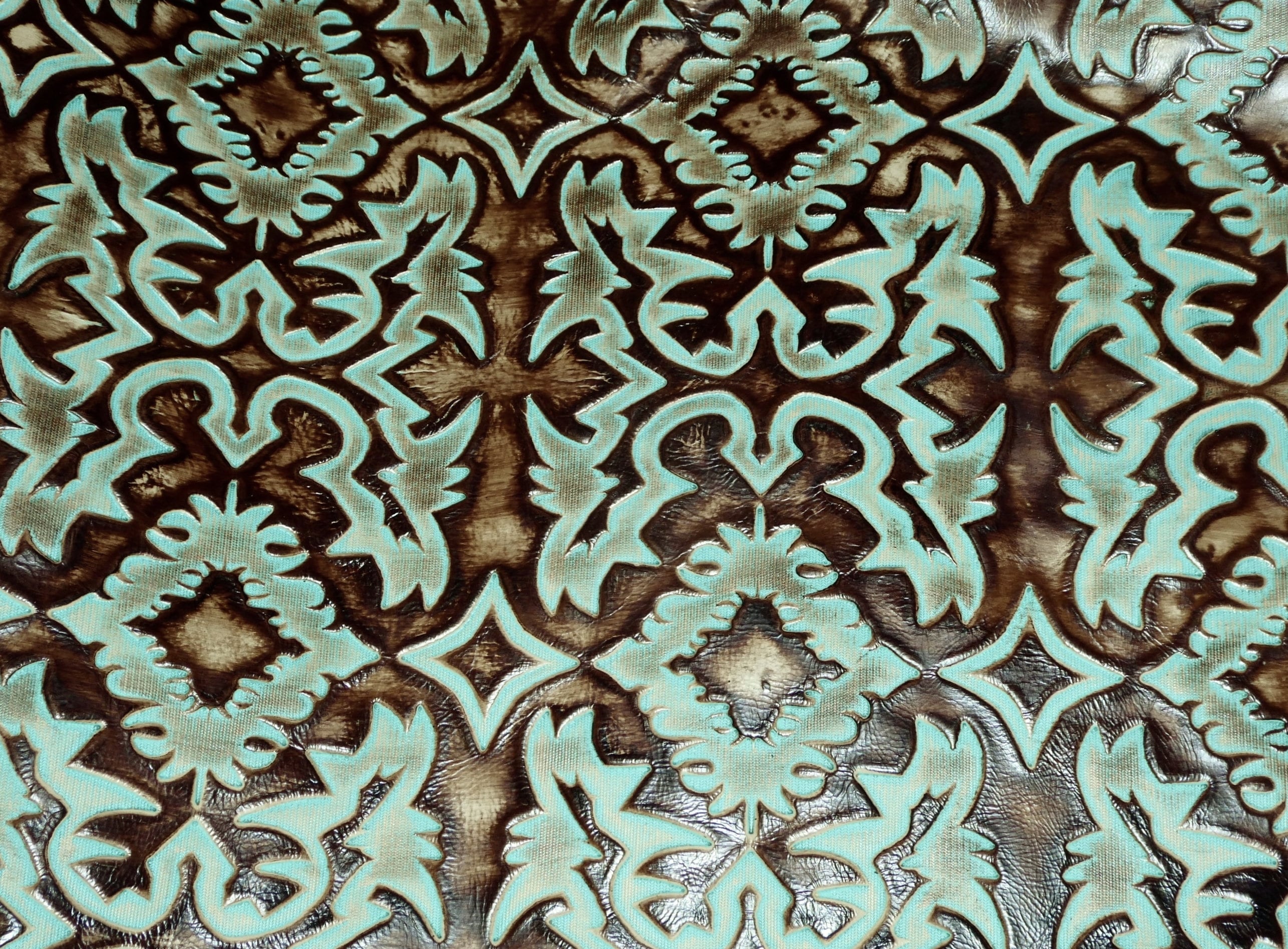 Leather 8"x10" Southwestern Accent TEAL and PECAN Embossed …