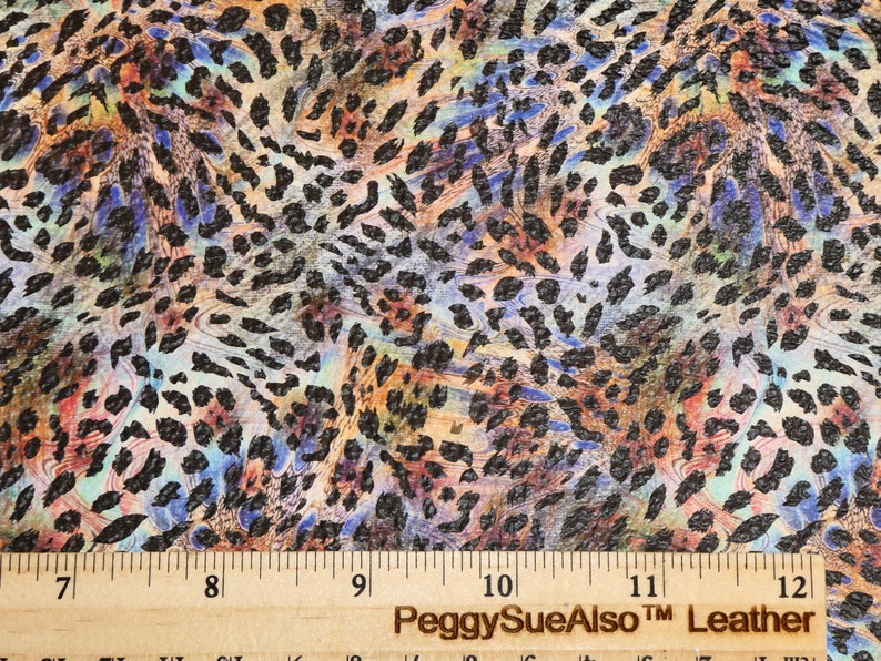 Leather Version 3-4-5 or 6 sq ft EXOTIC RAINBOW Leopard Cowhide 3-3.5oz /1.2-1.4 mm PeggySueAlso E2550-27 image 3