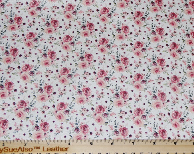 Leather 3+ sq ft MAUVE Spring Flowers on WHITE Cowhide Leather (Not Cork/ ship FOLDED) 3.25-3.5oz/1.3-1.5mm PeggySueAlso E1671-01