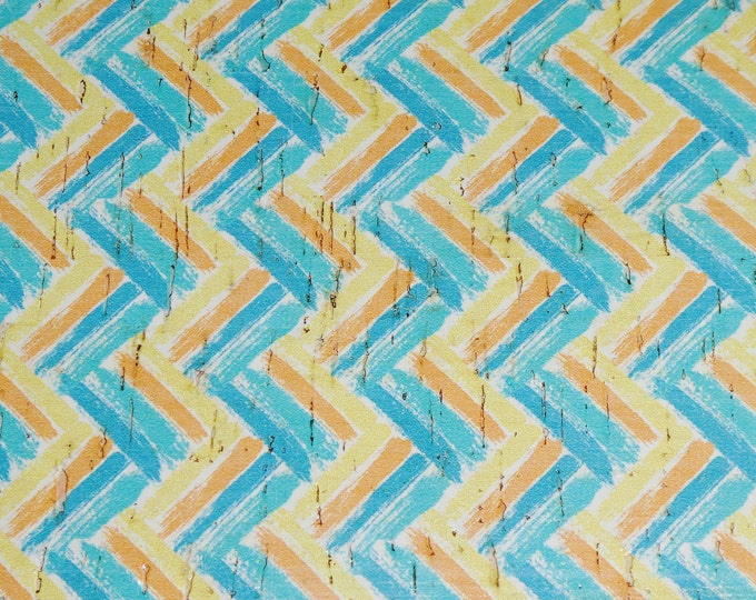 Cork 8"x10" TEAL / YELLOW CHEVRON applied to CoRK on Leather 4 body/strength Thick 5oz/2mm PeggySueAlso E5610-68 Easter