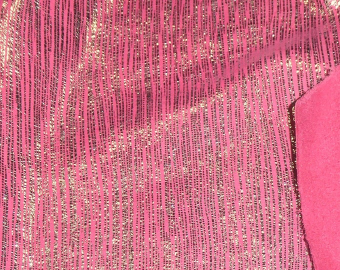 Rainy Day 5"x11" SILVER / white gold Metallic stripes on HOT PINK Suede Very soft Leather 2.5-3oz/1-1.2mm PeggySueAlso® E1030-23