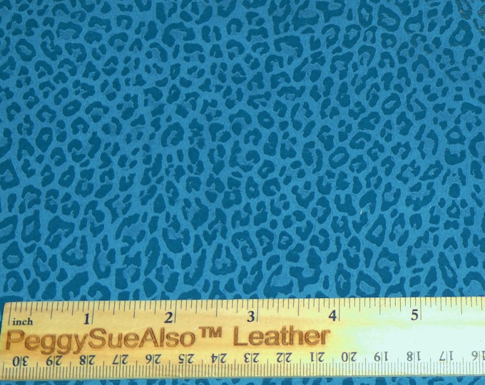 Leopard Metallic 2 pieces 4"x6" TEAL Blue on SHINY TEAL Cowhide Leather (not suede) 3.5-4 oz / 1.4-1.6 mm PeggySueAlso® E2550-62