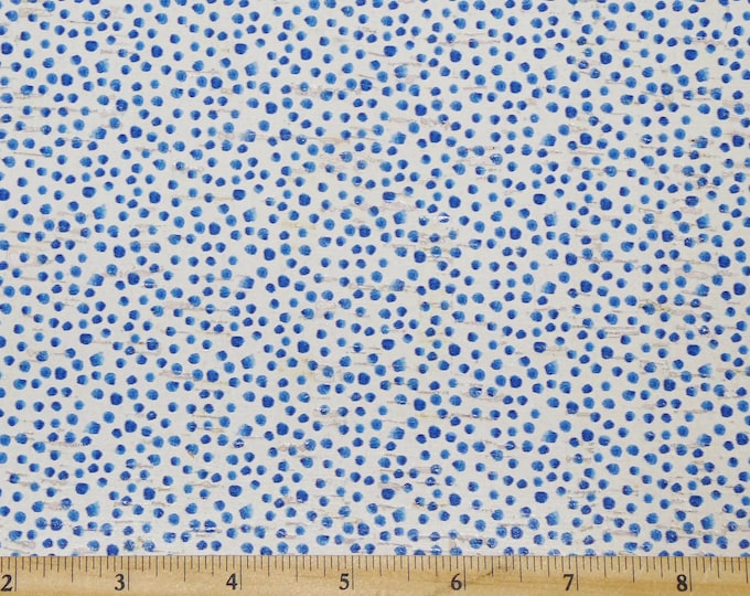 Cork 12"X12" BLUEBERRY DOODLE DOTS on white CoRK applied to real leather Thick 5.5oz/2.2mm PeggySueAlso® E5610-289