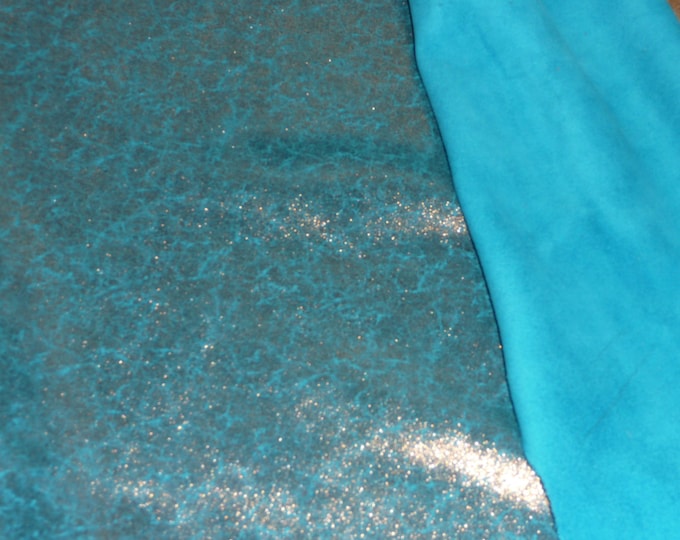 Vintage Crackle 3-4-5 or 6 sq ft BRONZE Metallic on TURQUOISE Suede Cowhide 3-3.5 oz / 1.2-1.4 mm  PeggySueAlso E2844-36