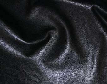 Leather 12"x12" Shiny Black Cowhide Tanned to Resemble GOATSKIN Leather 2 oz/0.8 mm PeggySueAlso® E2655-01