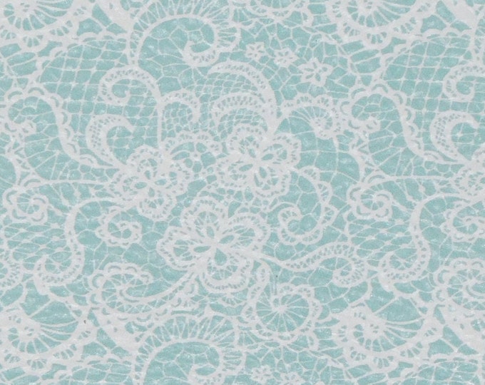 Leather 5"x11" White LACE LOOK on AQUA Cowhide 2.75-3 oz/1.1-1.2mm PeggySueAlso® E1679-04 hides available