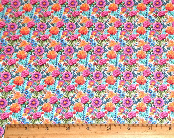 Leather 2 pcs 4"x6" BRIGHT FOLK Floral Pink, Orange, blue Flower Garden Embroidery Look Cowhide 3.5-4oz / 1.4-1.6 mm PeggySueAlso® E7850-12