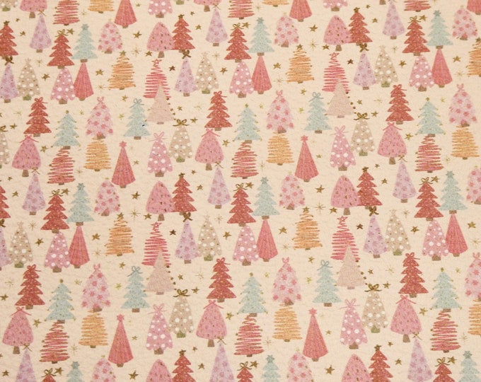 Leather 5"x11" Pastel Christmas TREES pink aqua salmon on flesh tone Cowhide 3.5-3.75 oz/1.4-1.5 mm PeggySueAlso® E1382-33