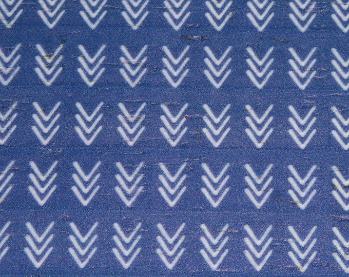 Cork 12"x12" DENIM BLUE with White Chevron ARROWS on CoRK applied to leather Thick 6 oz/2.4mm PeggySueAlso® E5610-528