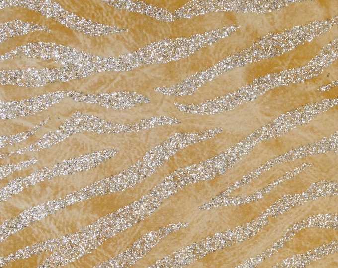 TIGER Stripe 5"x11" MANGO Gold with SiLVER GLiTTER zebra cowhide leather (not real thick slightly firm) 3.25-3.5 oz/1.3-1.4mm PSA E1566-02