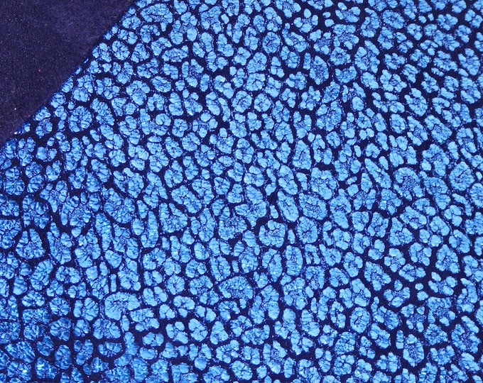 Shimmery Leopard 8"x10" Royal BLUE  Metallic on NAVY Suede Cowhide Leather 3.5-3.75 oz / 1.4-1.5 mm PeggySueAlso E2550-63