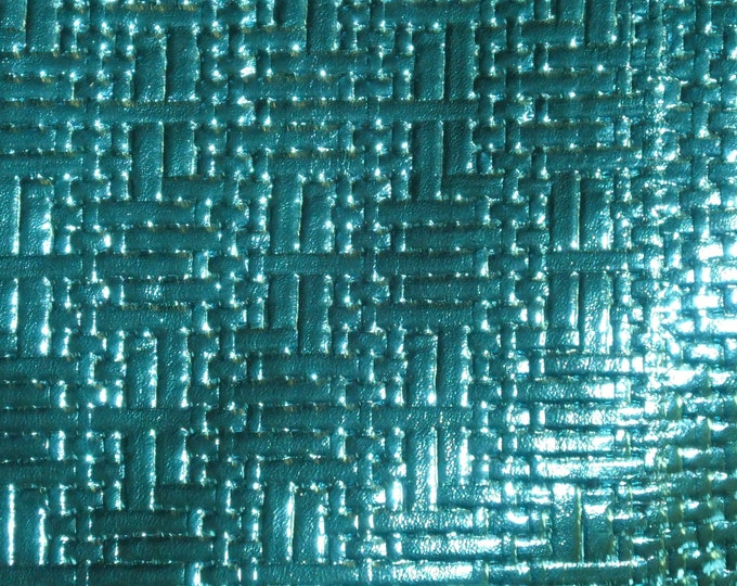 Basket Weave 8"X10" TURQUOISE Metallic Embossed Cowhide Leather 2-2.5 oz/0.8-1 mm PeggySueAlso™ E8000-32