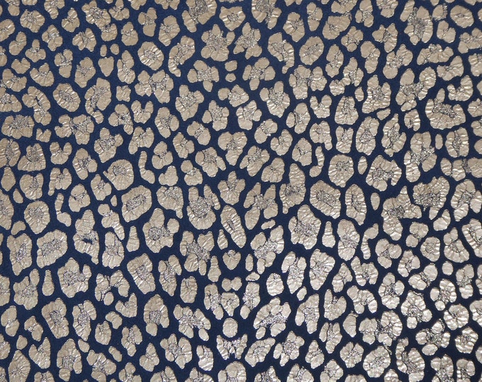Shimmery Leopard 8"x10" SoFT GOLD / PLATINUM  on NAVY Suede Cowhide Leather  3.5-3.75 oz / 1.4-1.5 mm PeggySueAlso®  E2550-57