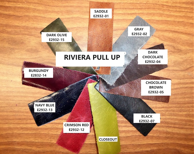 RIVIERA 10"x24", 12"x20", 12"x24", 14"x17" PULL UP effect Aniline Dyed Cowhide PeggySueAlso® E2932