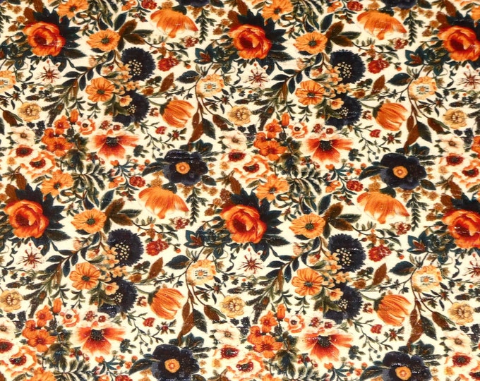 CoRK 8"x10" FALL FLOWER GARDEN orange and midnight navy blue Cork applied to Leather Thick 5.5oz/2.2mm PeggySueAlso® E5610-598