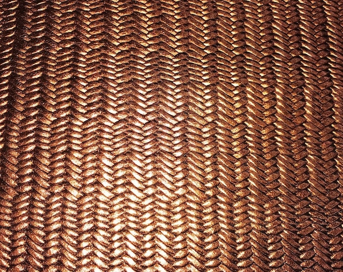 Braided Fishtail 12"x12" BRONZE Metallic Cowhide Leather 2-2.5oz/0.8-1 mm PeggySueAlso E3160-64 Hides available