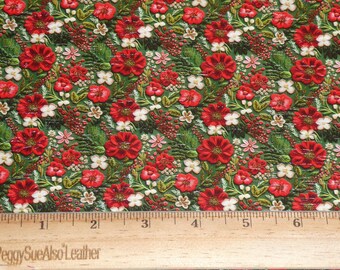 CoRK 8"x10" RED and GREEN CHRISTMAS Floral Cork with Leather backing Thick 5.5oz/2.2mm PeggySueAlso® E5610-603