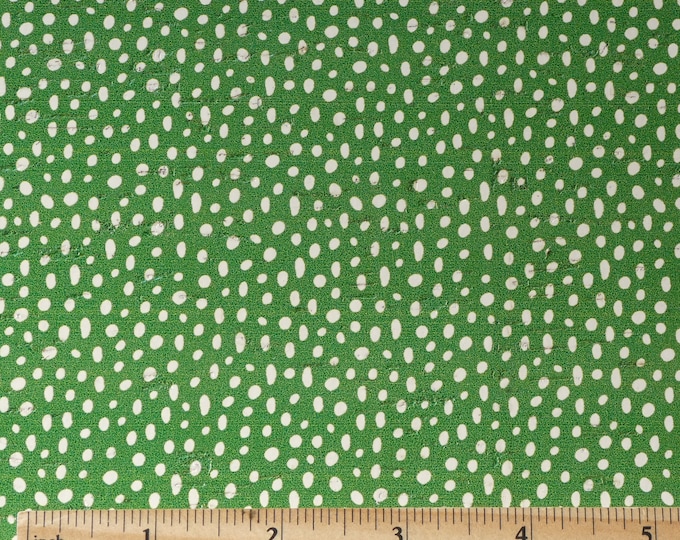 CoRK 3-4-5 or 6 sq ft WHITE DooDLE DoTS on CHRISTMAS GREEN Cork with Leather backing Thick 5.5oz/2.2mm PeggySueAlso E5610-361