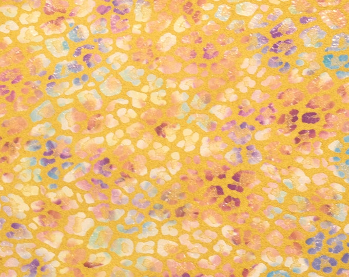 Leopard Floral 8"x10" SUNFLOWER MUSTARD Multi color w/purple robin egg, yellow, turquoise Cowhide 3 oz/1.2 mm PSA E2550-117