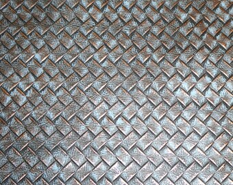 Brick Weave 2 pieces 4"x6" ANTIQUE Rose Gold Metallic on Blue Gray TEXTURED Cowhide Leather 2.5-2.75oz /1-1.1mm PeggySueAlso® E3837-01 denim