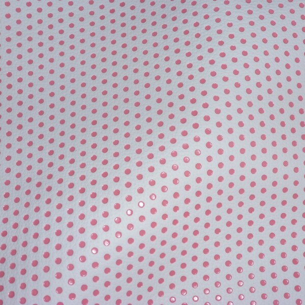 Leather 12"x12" Polka Dots CARNATION Pink  on White BIKER Top Grain Cowhide 3-3.5 oz / 1.2-1.4 mm PeggySueAlso™ E3098-02