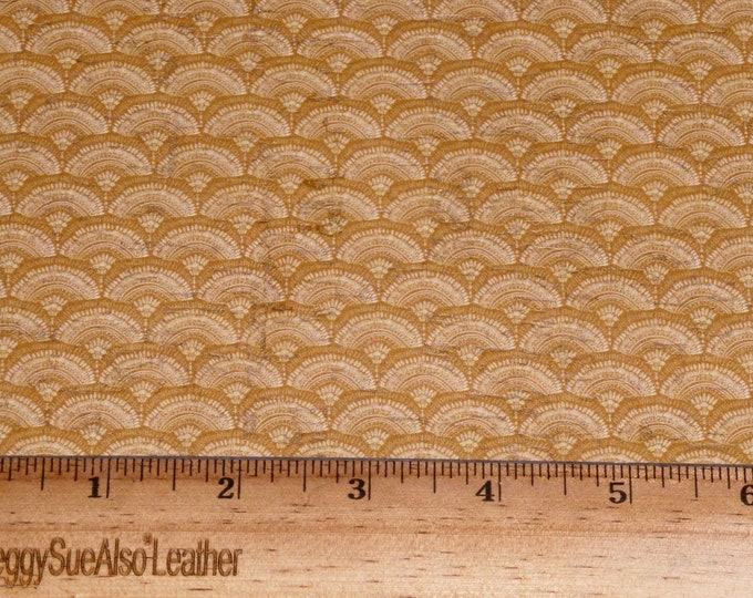 Cork 5"x11" BOHO GEOMETRIC Rainbow print on MUSTARD applied to Cowhide Leather Thick 5.5oz/2.2mm PeggySueAlso E5610-547