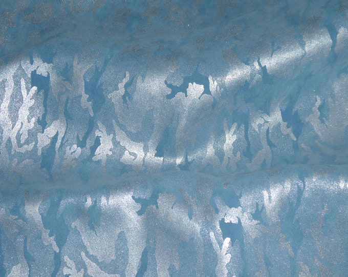 Metallic Leather 5"x11" Camo Soft SILVER on DENIM Blue Suede Cowhide 3-3.5 oz / 1.2-1.4 mm PeggySueAlso E2030-15 hides available