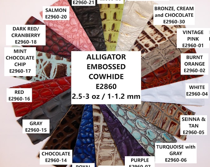 Alligator 8"x10" Croc grain Hornback embossed Cowhide Leather Choose your color! 2-3.5oz /0.8-1.4mm env 280 PeggySueAlso® E2860