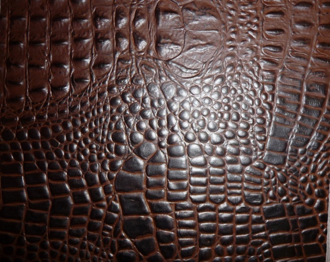 Alligator 12"x12" Rich CHOCOLATE with Dark Chocolate brown Croc  Embossed Cowhide 2.5-2.75oz/1-1.1 mm PeggySueAlso E2860-14