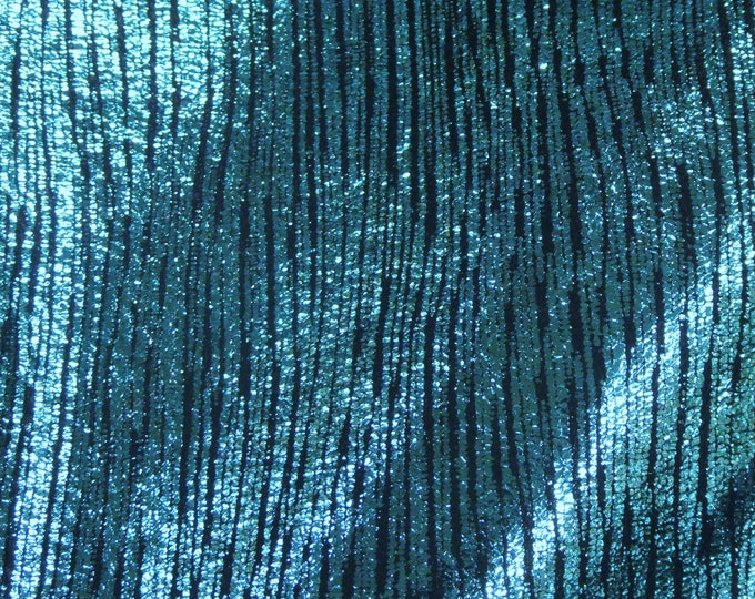 Rainy Day 8"x10" TURQUOISE Metallic Stripes on BLACK Cowhide Leather 3oz/1.2mm PeggySueAlso® E1030-11 Hides available