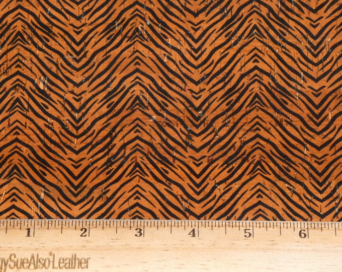 Cork 2 pieces 4"x6" Mini BLACK tiger / zebra Stripes ORANGE Cork applied to Leather 4-4.5oz/1.8-1.9mm PeggySueAlso® E5610-239A