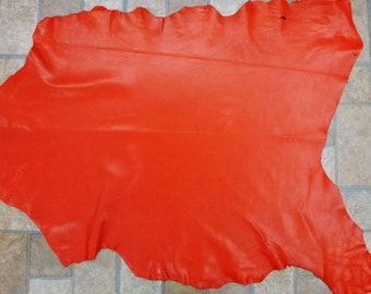 GOATSKIN 5.50 sq. ft. Bright Orange Shiny Fine Grained Goatskin (SIMILAR, but not this hide) 2-2.25 oz /0.8-0.9 mm E2787-16 PeggySueAlso™