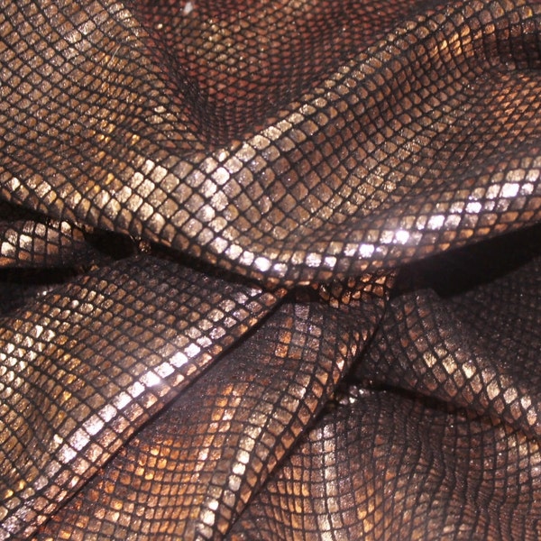 Leather 8"x10" Fish Scales ROSE GOLD / Copper on Black Calfskin 2.5-3oz /1-1.2mm PeggySueAlso™ E3400-03 limited