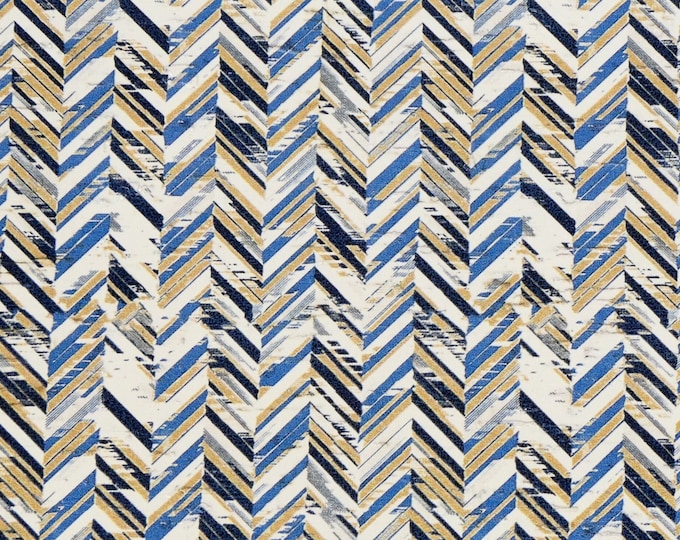 CoRK 8"x10" Blue COLUMNS of BROKEN CHEVRON Cork backed with Cowhide Thick 5.5oz/2.2mm PeggySueAlso E5610-384