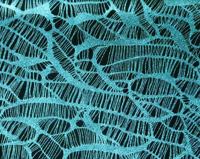 Leather 8"x10" Complex Spider Web TURQUOISE Metallic / Black Soft SUEDE Cowhide 3.5-3.75oz /1.4-1.5mm PeggySueAlso E3113-06