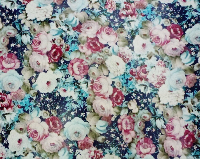 Leather 5"x11" Mini ROSES at NIGHT pink, Turquoise, white, green on Navy Blue Cowhide 2.5 oz / 1 mm PeggySueAlso E5440-01