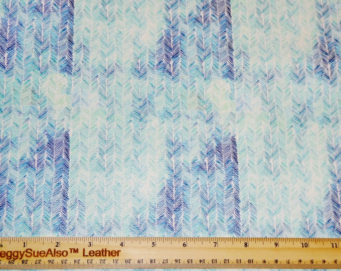 Leather 5"x11" Sea Aqua BROKEN CHEVRON on White Cowhide 3-3.25 oz / 1.2-1.3 mm PeggySueAlso E2505-02