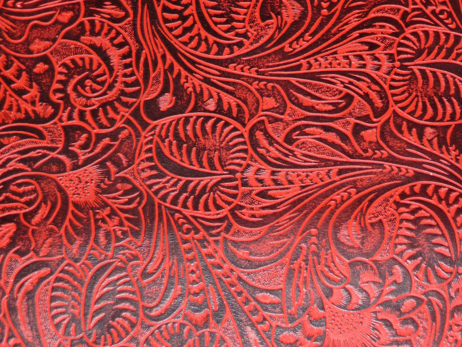 Western Tool 8x10 Floral and leaf RED with BLACK Embossed Cowhide